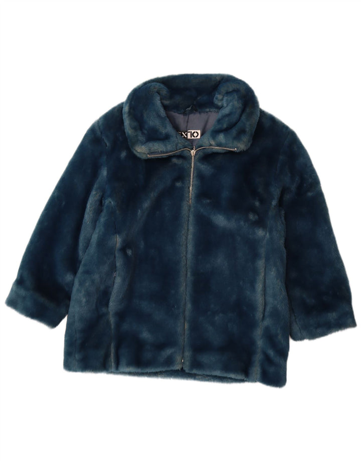 Vintage Womens Faux Fur Jacket UK 12 Medium Blue Polyacrylic