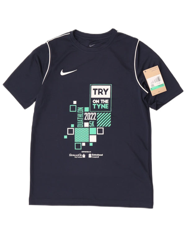 Nike Boys Dri Fit Graphic T-Shirt Top 13-14 Years XL Navy Blue Polyester
