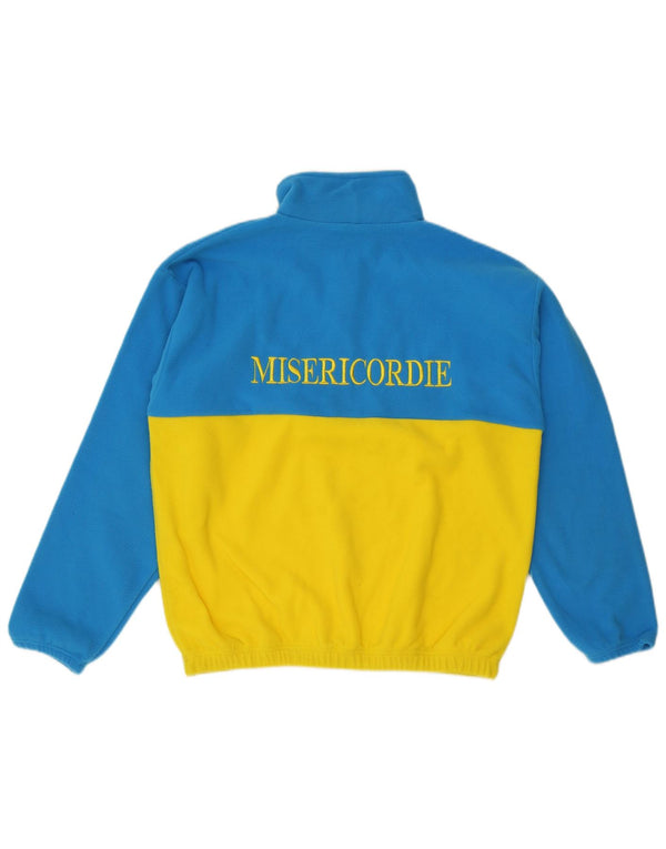 Vintage Mens Graphic Zip Neck Fleece Jumper Small Blue Colourblock