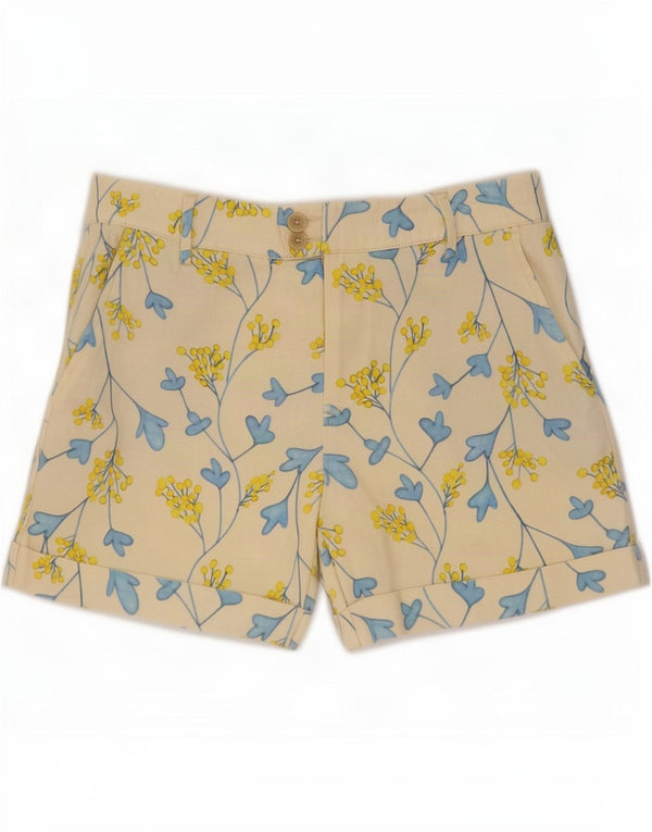 Benetton Womens Chino Shorts IT 42 Medium W30 Off White Floral Cotton