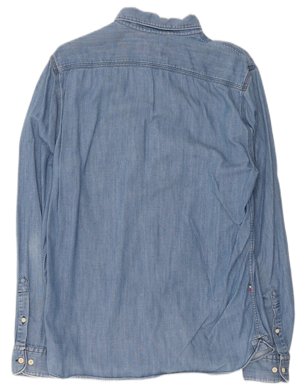 Lacoste Herre denimskjorte str. 40 Medium Blue Colourblock Cotton