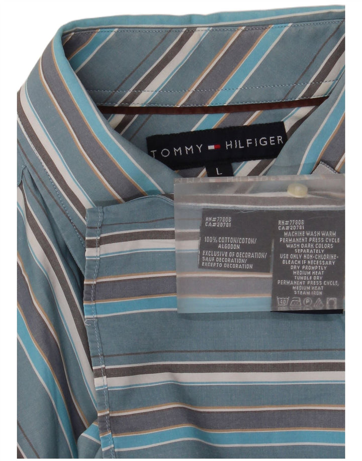 Tommy Hilfiger Mens Shirt Large Blue Striped Cotton