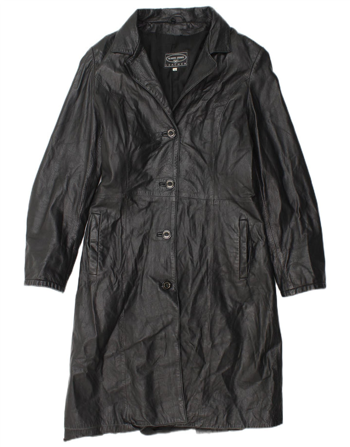 Roberta Ferrini Womens Leather Coat IT 44 Medium Black Leather