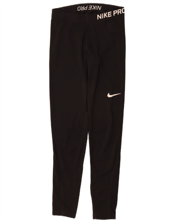 Nike Womens Dri Fit Graphic Leggings UK 10 Small  Black Polyester