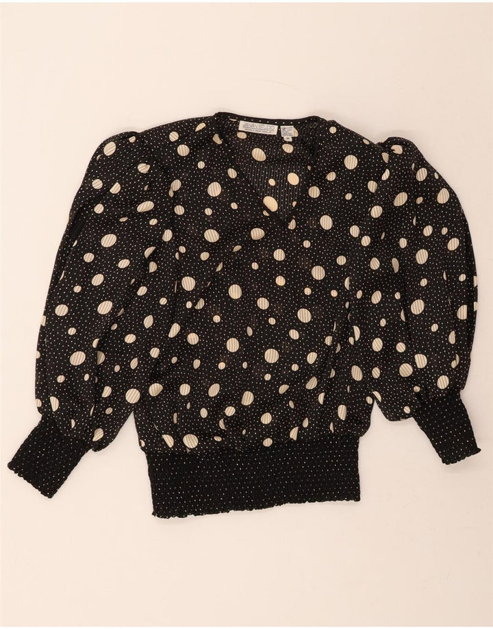 JANAN STUDIO Womens Blouse Top UK 14 Medium Black Polka Dot Polyester Vintage Janan Studio and Second-Hand Janan Studio from Messina Hembry 