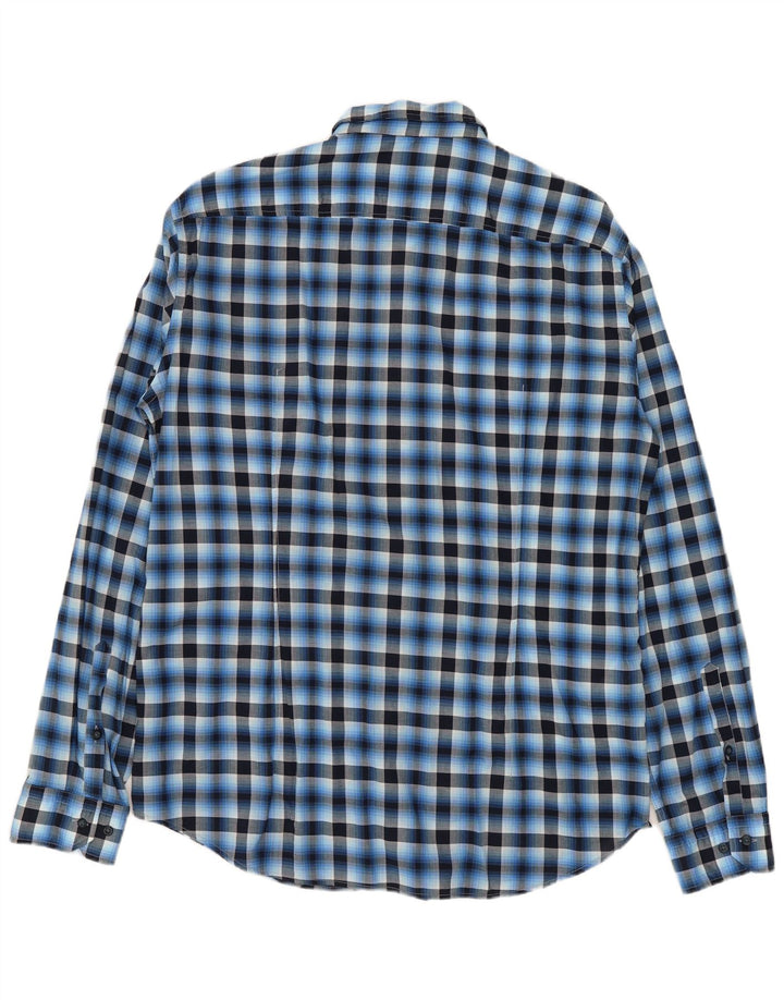 Hugo Boss Mens Stretch Regular Fit Shirt Large Blue Check Cotton