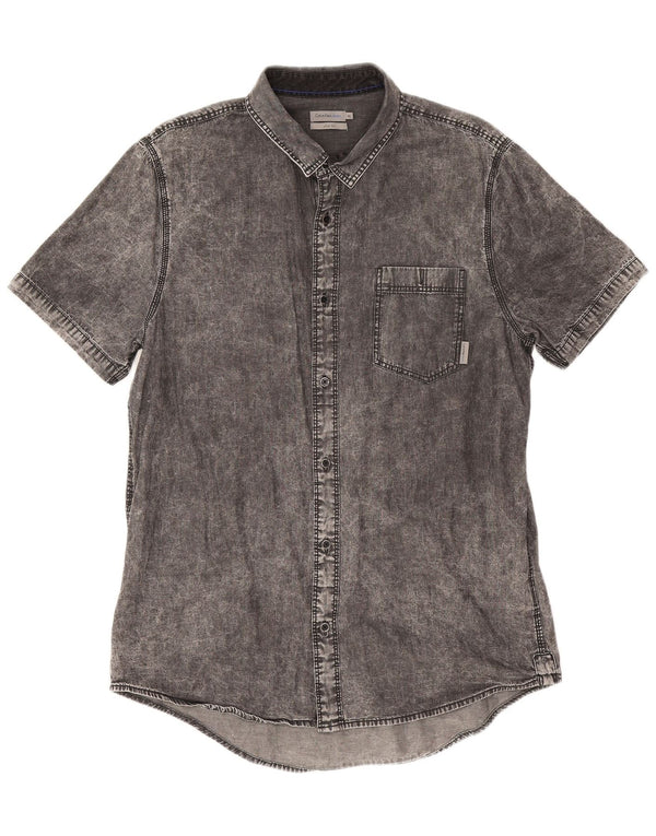 Calvin Klein Jeans Mens Short Sleeve Slim Fit Denim Shirt XL Grey Cotton