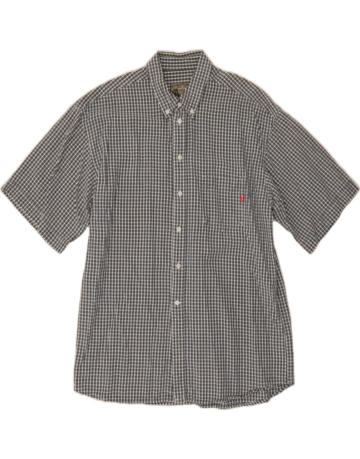 JOOP Mens Short Sleeve Shirt XL Navy Blue Check Lyocell Vintage Joop and Second-Hand Joop from Messina Hembry 
