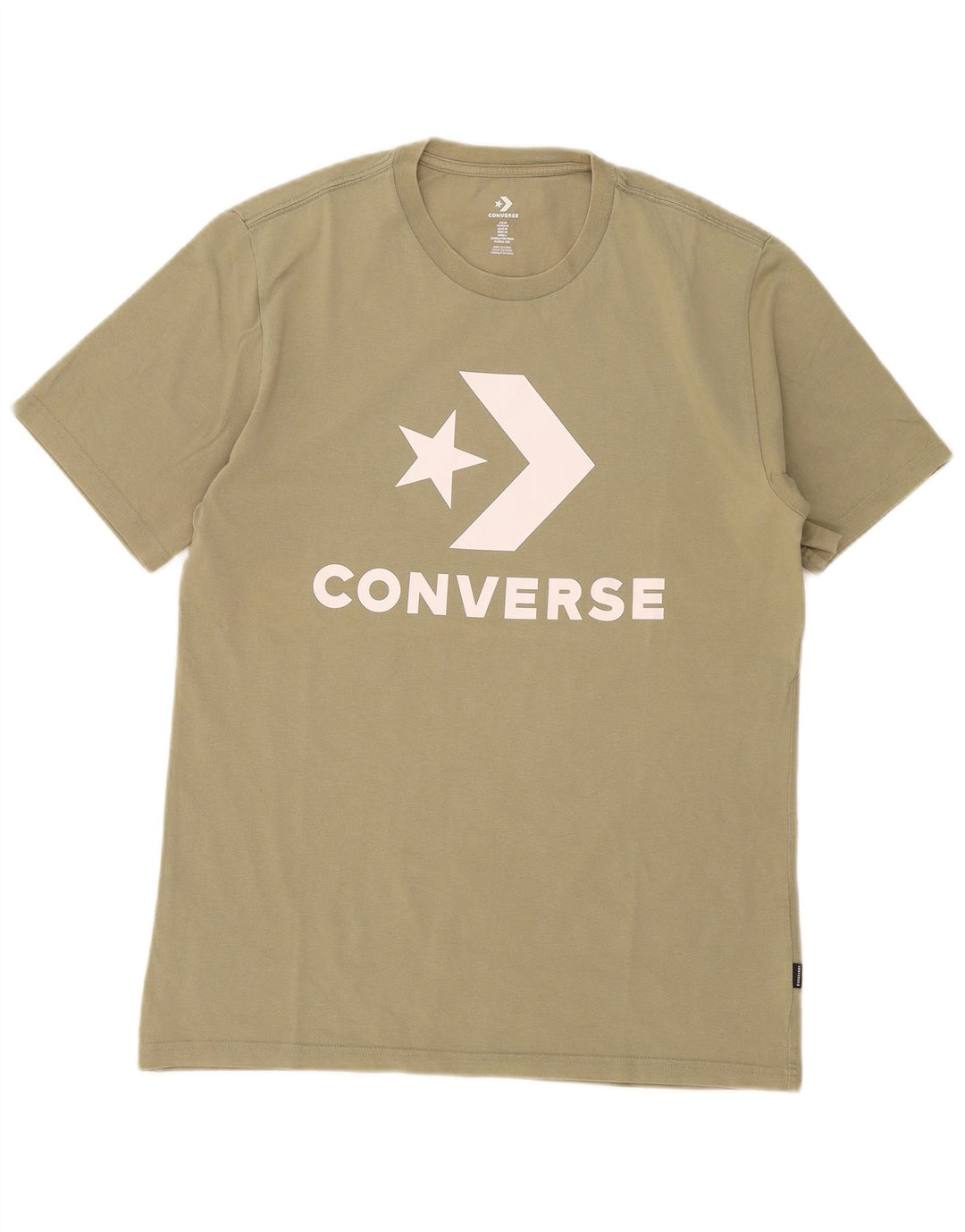 Converse Mens Graphic T-Shirt Top Médio Algodão Cáqui