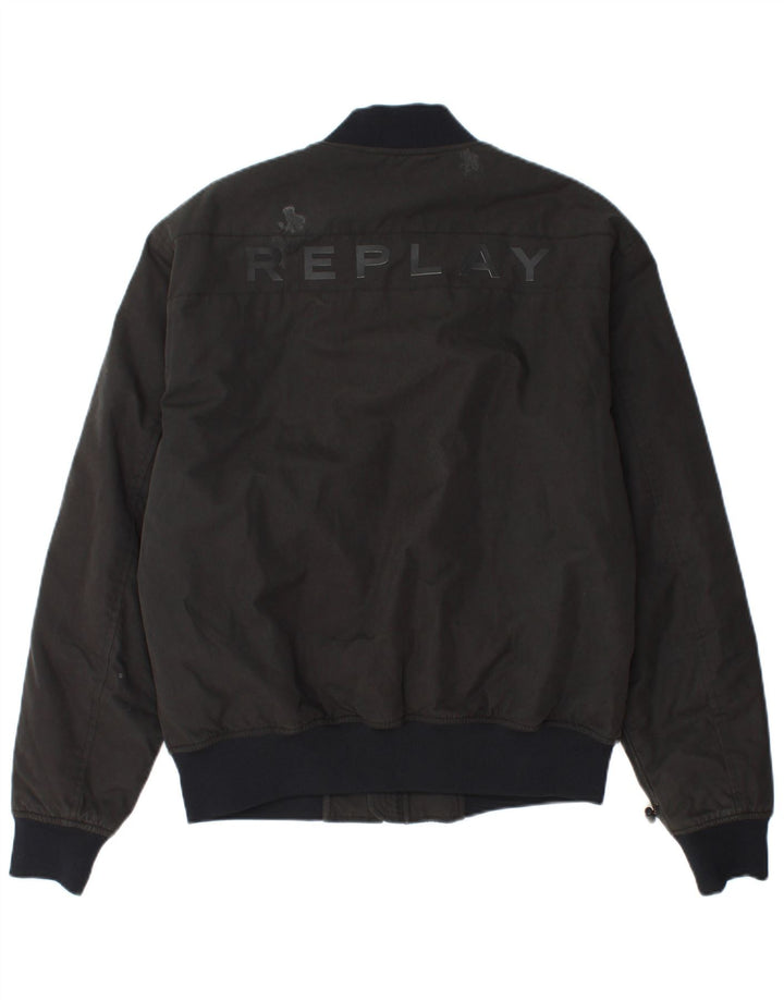 Replay Herren-Bomberjacke mit Grafik, UK 38, mittelgraue Colourblock-Baumwolle