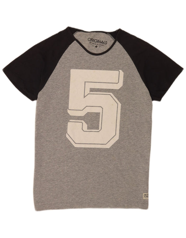 Jack & Jones Herre grafisk T-shirt Top XL Grå Colourblock Bomuld
