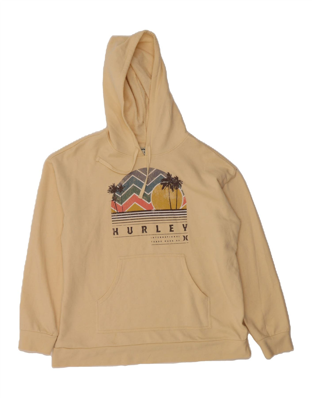 HURLEY Mens Graphic Hoodie Jumper Small Beige Vintage Hurley and Second-Hand Hurley from Messina Hembry 