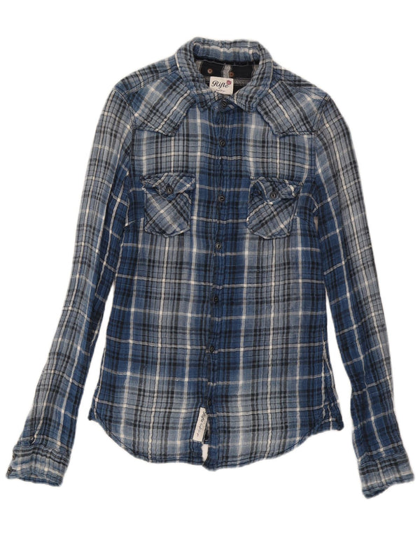 Camicia da uomo in flanella Rifle piccolo cotone a quadri blu
