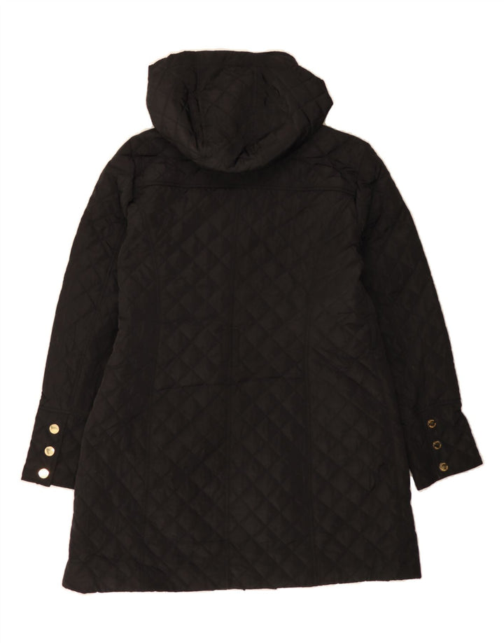 MICHAEL KORS Womens Hooded Quilted Overcoat UK 16 Large Black Polyester Vintage Michael Kors and Second-Hand Michael Kors from Messina Hembry 