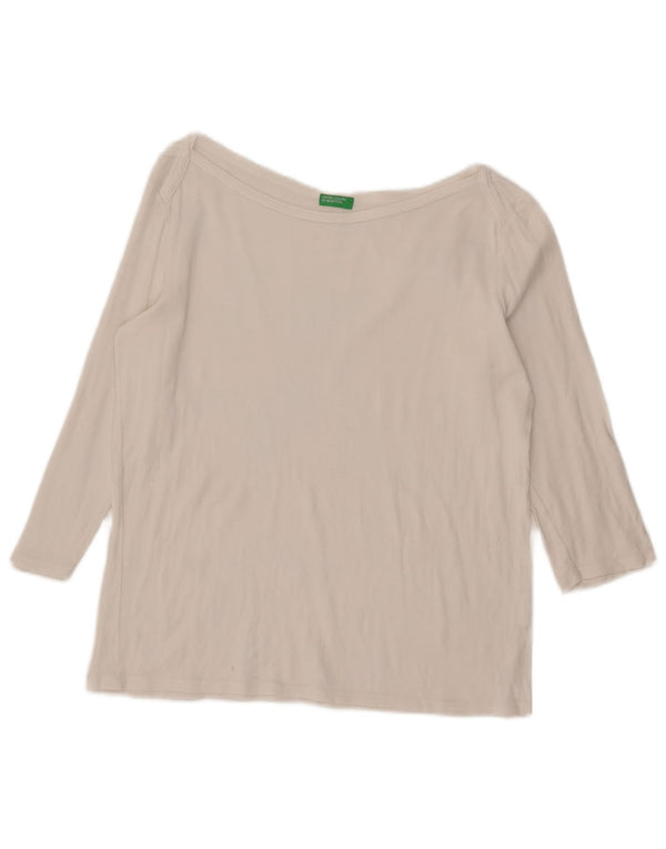Top da donna Benetton manica 3/4 UK 14 grande cotone bianco
