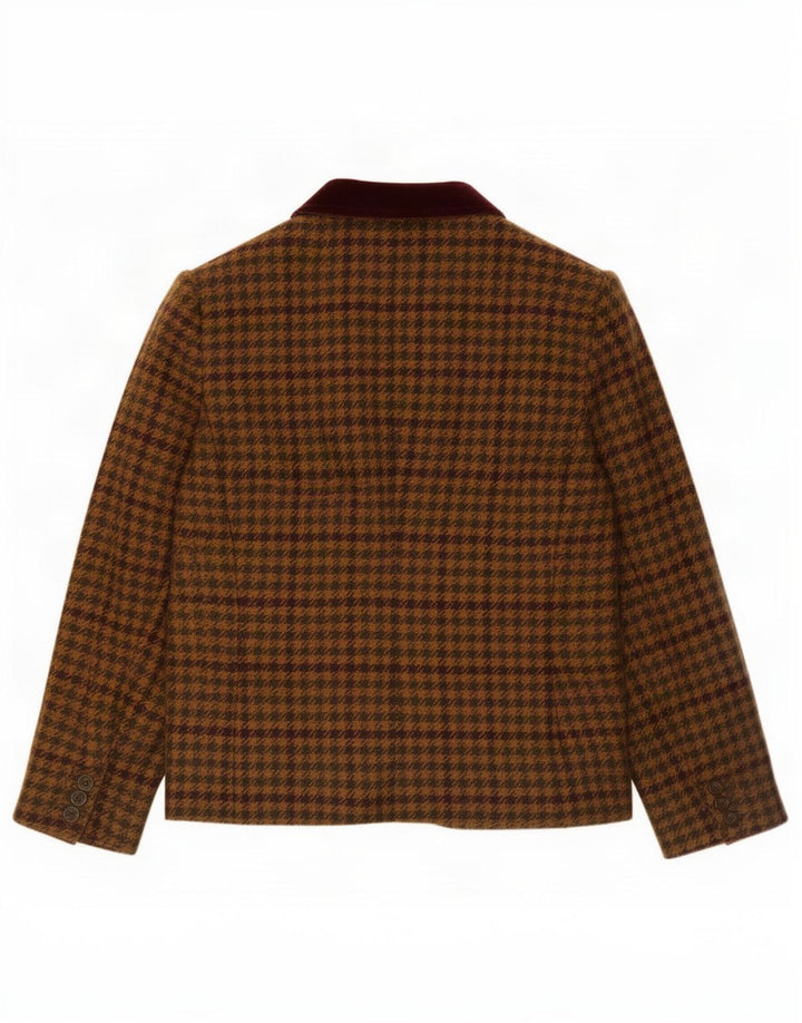 Jaqueta blazer feminina vintage com 1 botão Reino Unido 14 grande lã marrom houndstooth