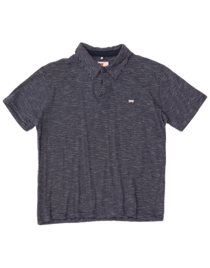 Carrera Mens Polo Shirt Small Navy Blue Pinstripe