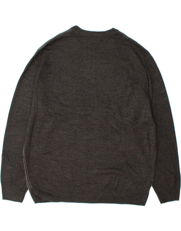 DOCKERS Mens Crew Neck Jumper Sweater 2XL Grey Striped Acrylic