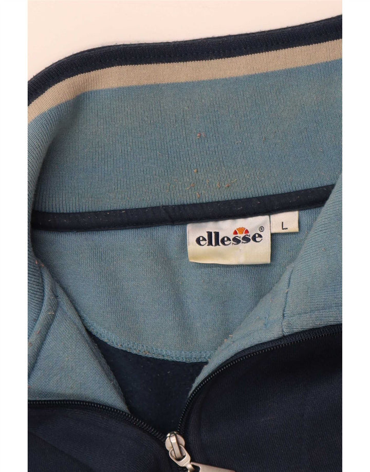 Ellesse Mens Zip Neck Sweatshirt Jumper Large Navy Blue Cotton