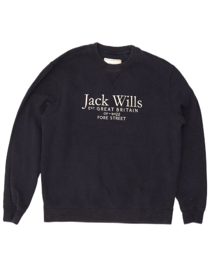 Jack Wills Mens Graphic Sweatshirt Jumper Large Navy Blue Cotton