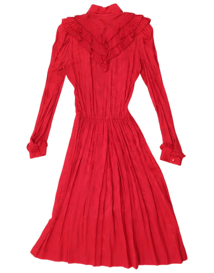 Vintage Womens Long Sleeve Ruffle Front Maxi Dress UK 12 Medium Red