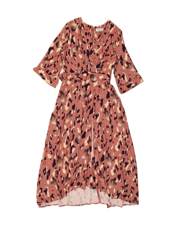 CLOSET Womens 3/4 Sleeve Maxi Dress UK 14 Large  Pink Animal Print Viscose