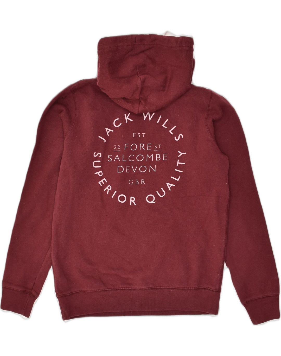 JACK WILLS Womens Graphic Hoodie Jumper UK 12 Medium Maroon Cotton | Vintage Jack Wills | Thrift | Second-Hand Jack Wills | Used Clothing | Messina Hembry 