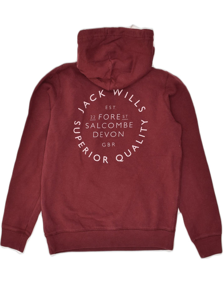 JACK WILLS Womens Graphic Hoodie Jumper UK 12 Medium Maroon Cotton | Vintage Jack Wills | Thrift | Second-Hand Jack Wills | Used Clothing | Messina Hembry 