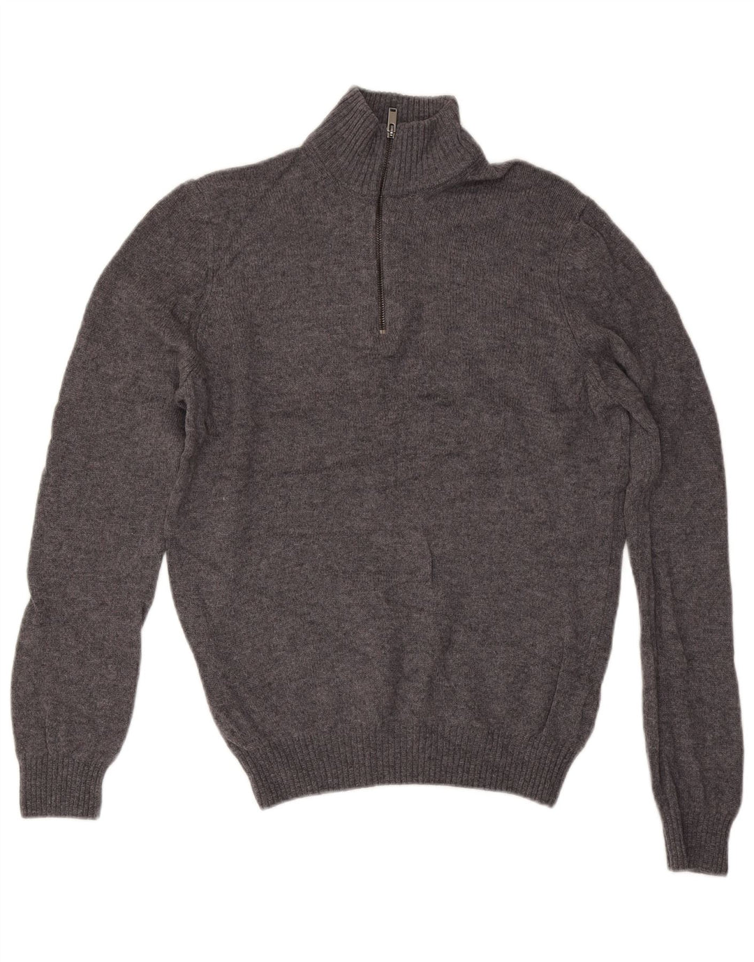 Marks & Spencer Herren-Pullover mit Reißverschluss am Hals, mittelgraue Wolle