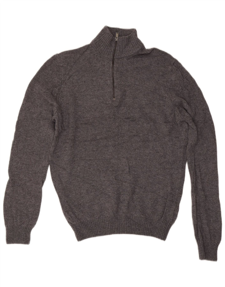Marks & Spencer Herren-Pullover mit Reißverschluss am Hals, mittelgraue Wolle