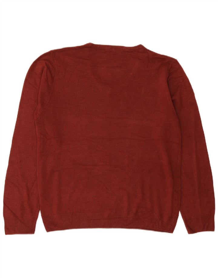 MARKS & SPENCER Mens V-Neck Jumper Sweater Large Maroon Acrylic