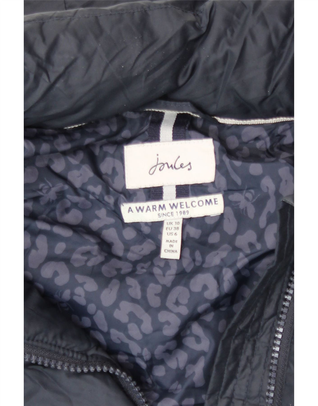 Damski płaszcz z kapturem, oversize, wyściełany Joules UK 10, mały, granatowy, poliester