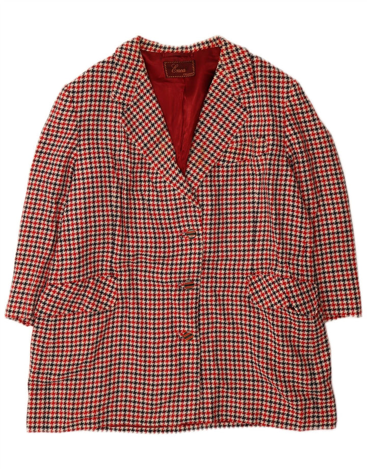 Vintage dame 3/4 ærmet blazerjakke UK 16 Large Red Houndstooth