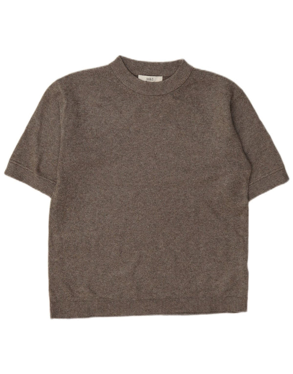 Marks & Spencer Dame Kortærmet Jumper Sweater med rund hals UK 6 XS Grå