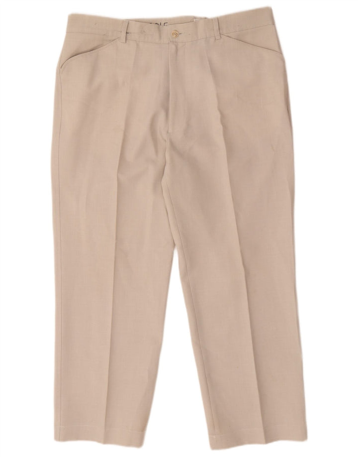 Farah Mens Straight Casual Trousers W38 L26 Beige Polyester