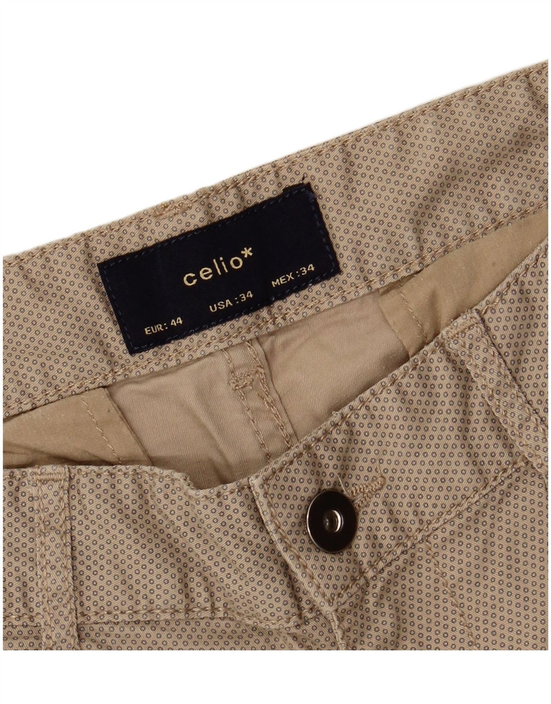 CELIO Mens Chino Shorts EU 44 Large W34  Beige Spotted