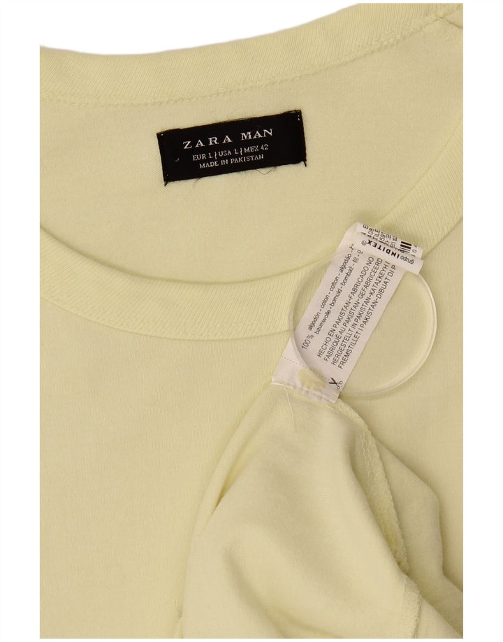 ZARA Mens T-Shirt Top Large Yellow Cotton