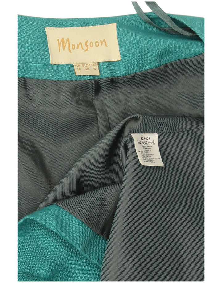 Monsoon Womens Open Blazer Jacket Reino Unido 10 Pequeno Linho Turquesa