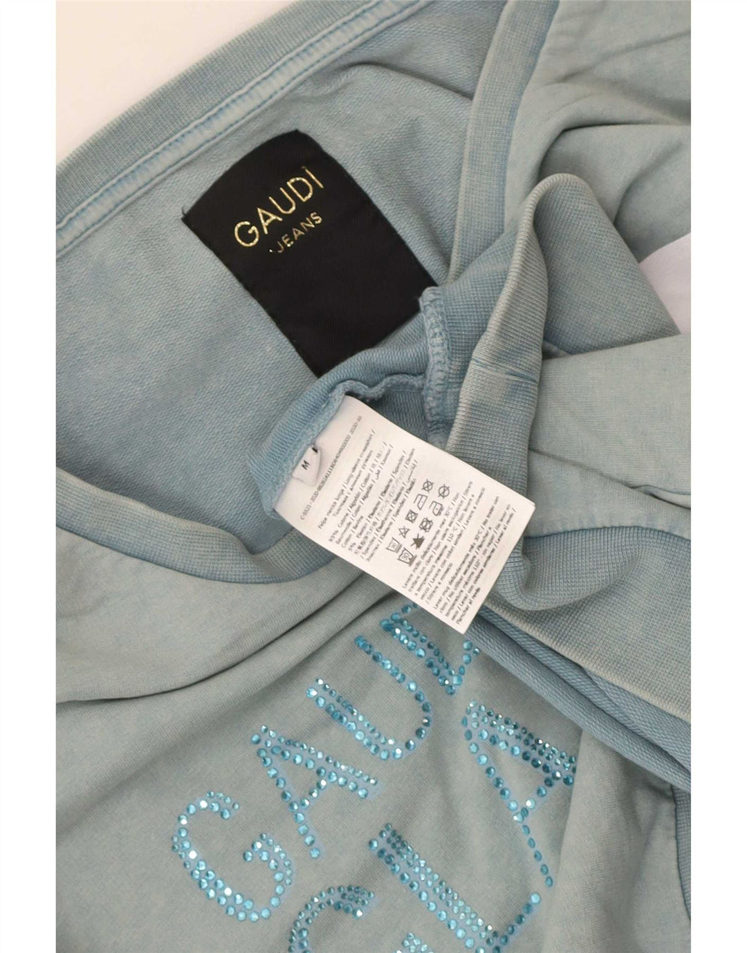 Gaudi Womens Graphic Sweatshirt Jumper UK 14 Medium Blue Cotton