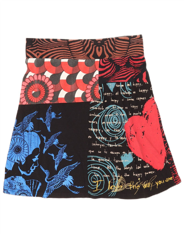 Desigual Womens Graphic A-Line Skirt Medium W30  Black Patchwork