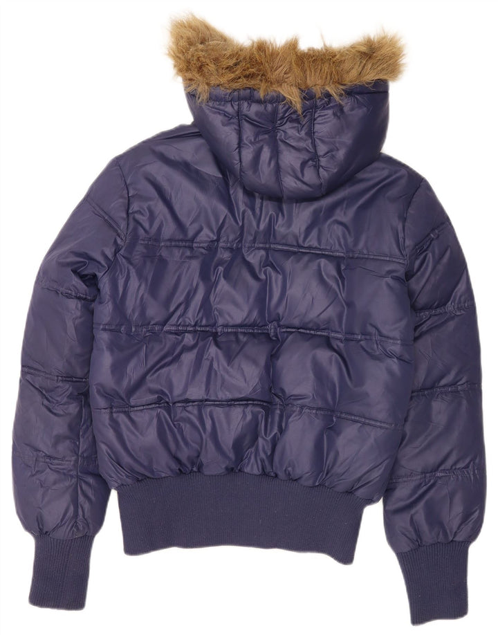 Lee Womens Hooded Padded Jacket UK 16 Large Navy Blue Polyester