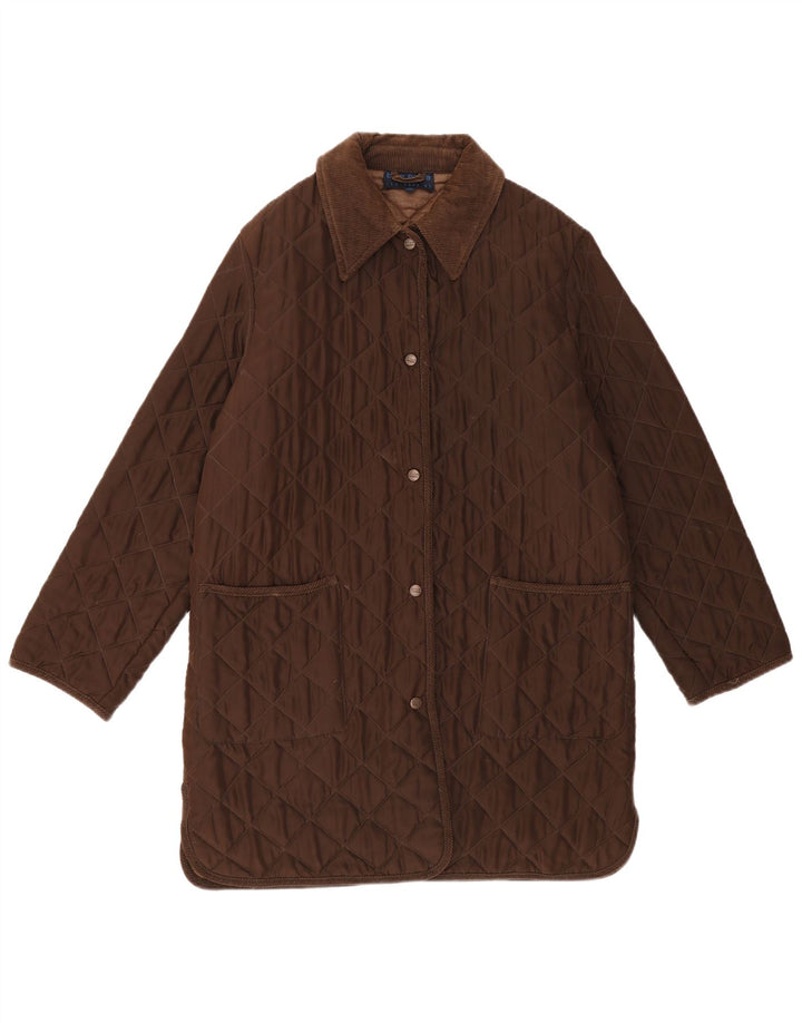 Les Copains Womens Quilted Overcoat IT 42 Medium Brown Acetate