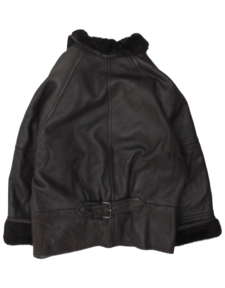 Damska kurtka shearling w stylu vintage IT 46, duża czarna