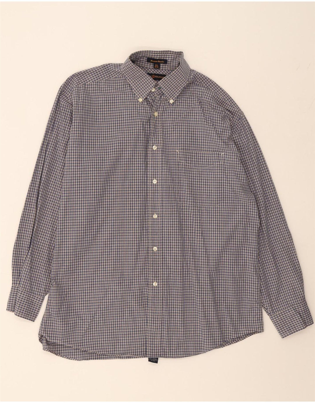 TOMMY HILFIGER Mens Shirt Size 15 1/2 Medium Blue Check Cotton Vintage Tommy Hilfiger and Second-Hand Tommy Hilfiger from Messina Hembry 