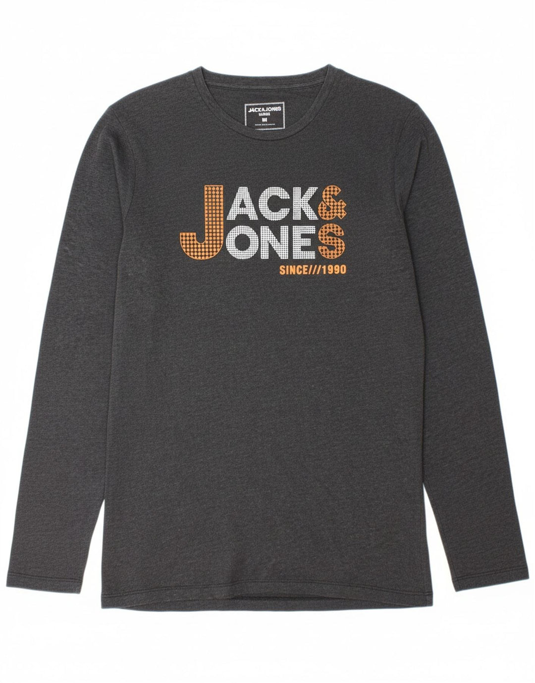 JACK & JONES Mens Graphic Top Long Sleeve Medium Grey Cotton