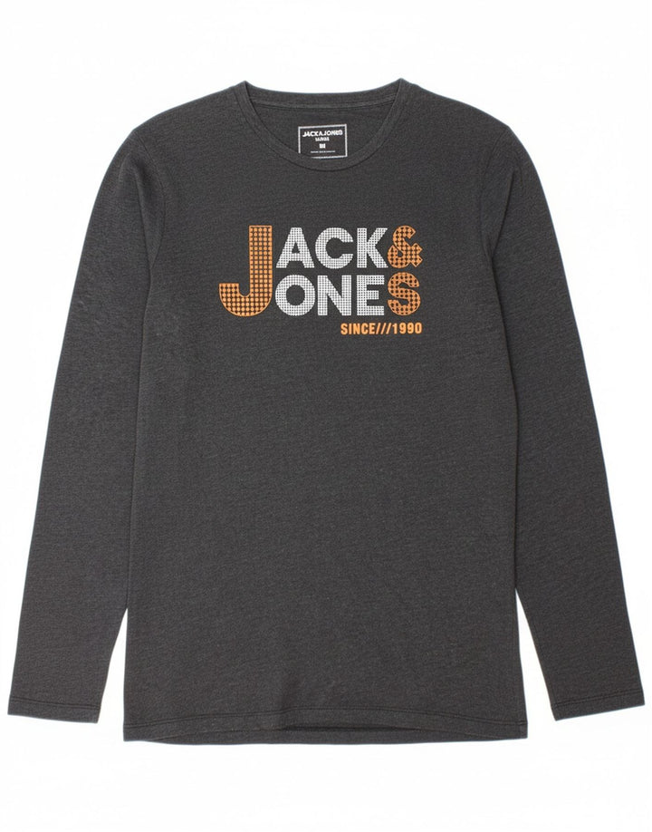 JACK & JONES Mens Graphic Top Long Sleeve Medium Grey Cotton