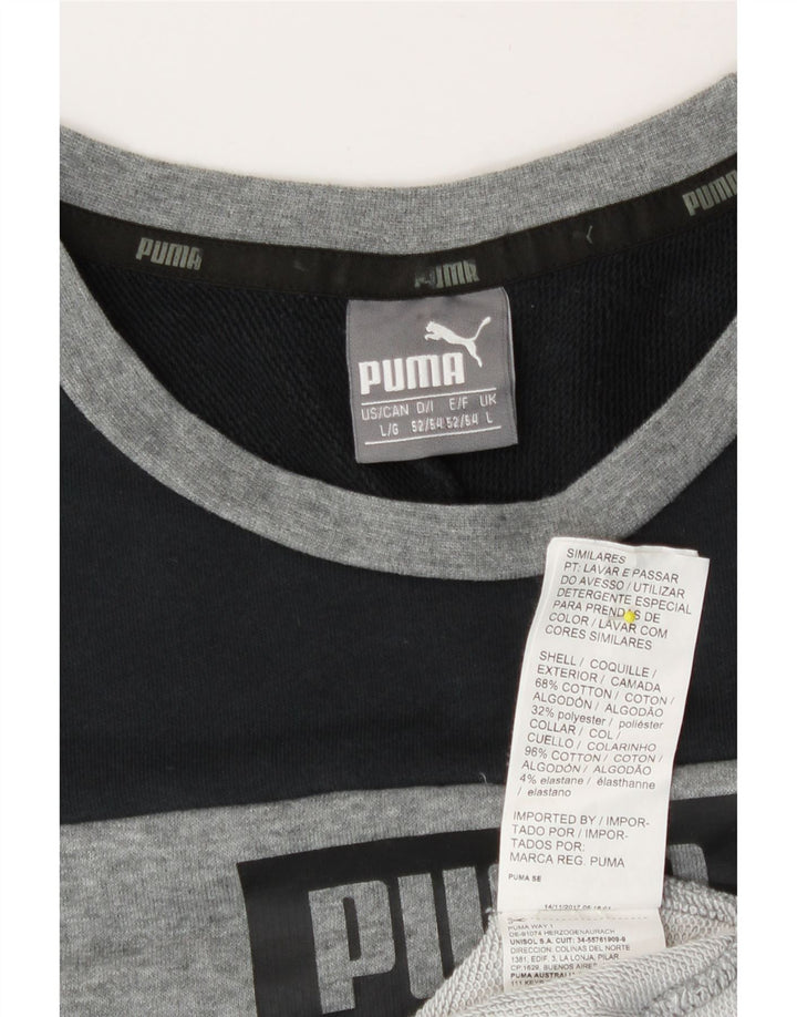 Puma Mens Graphic Top Long Sleeve Large Grey Colourblock Cotton