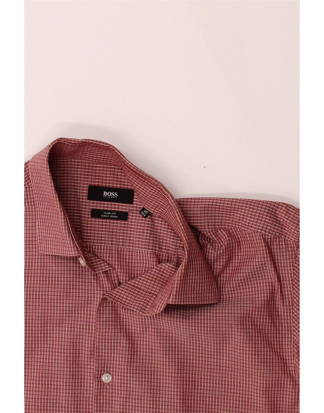 HUGO BOSS Mens Slim Fit Shirt Size 40 15 3/4 Medium Red Check Vintage Hugo Boss and Second-Hand Hugo Boss from Messina Hembry 