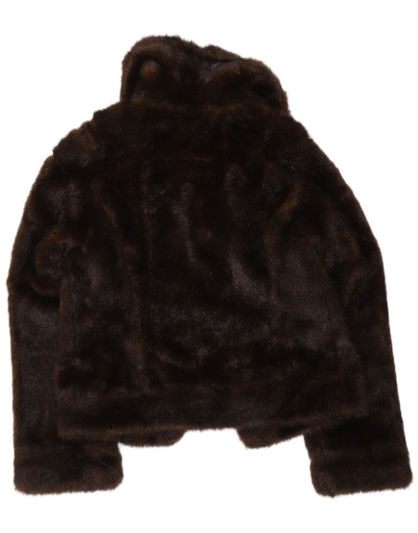 Topshop Chaqueta Bolero de Piel sintética para Mujer UK 8 Small Marrón Acrílico