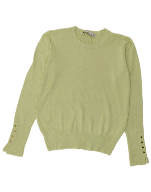 Zara Womens Crop Crew Neck Jumper Sweater UK 12 Medium Green Viscose
